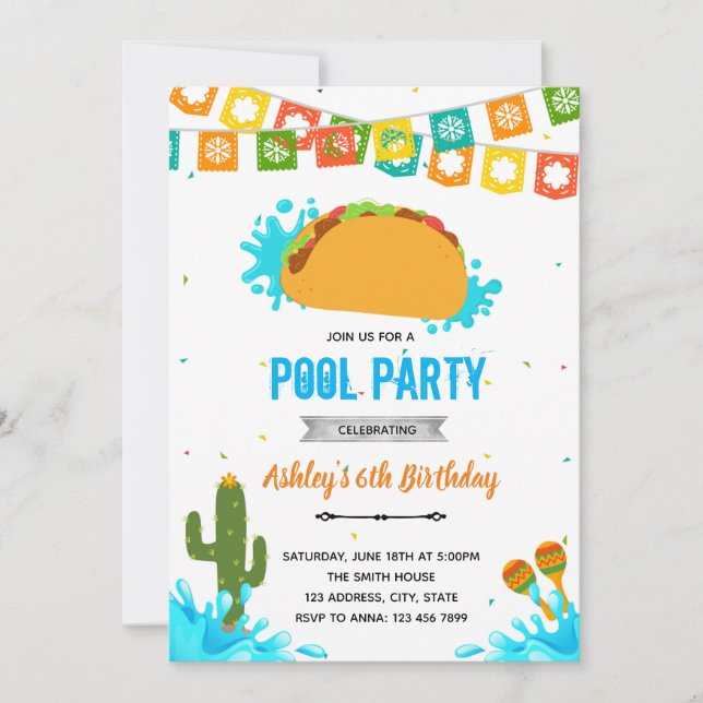 Taco Bout a Bassäng fiesta inbjudan (Framsida)