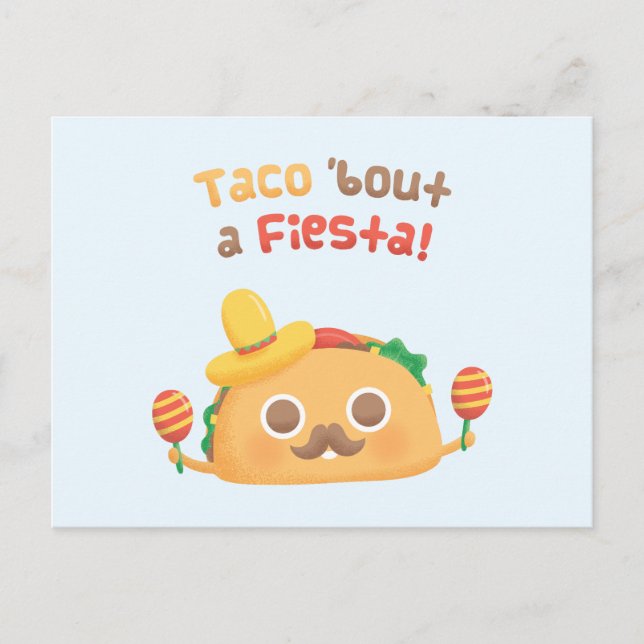 Taco Bout A Fiesta Cute Food Pun Humor vykort (Framsida)