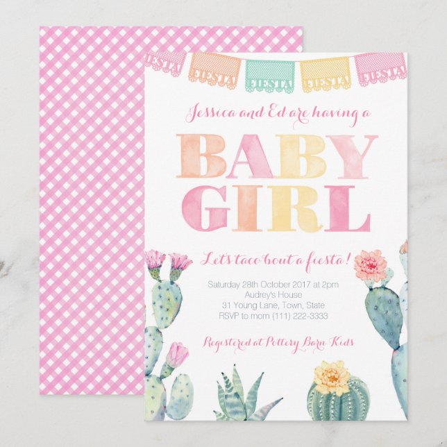 Taco Bout A Fiesta Mexican Baby Shower for Girl Inbjudningar (Fram/baksida)