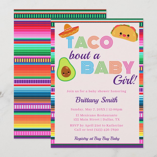 Taco Bout A Flicka Fiesta Rand Baby Shower Inbjudningar (Fram/baksida)