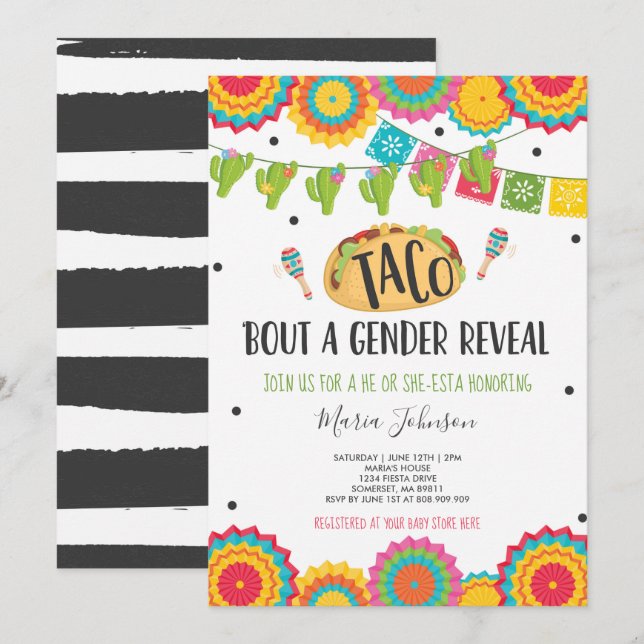 Taco "Bout a Gender reveal Fiesta he eller Hon-Est Inbjudningar (Fram/baksida)