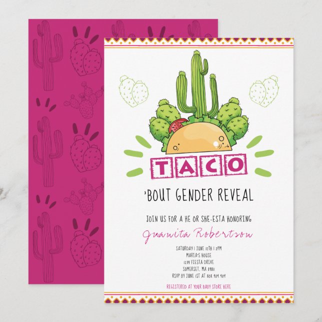 Taco 'Bout a Gender visar Fiesta hans eller hennes Inbjudningar (Fram/baksida)