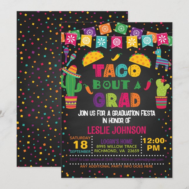 Taco Bout a Grad-inbjudan - Blk Inbjudningar (Fram/baksida)