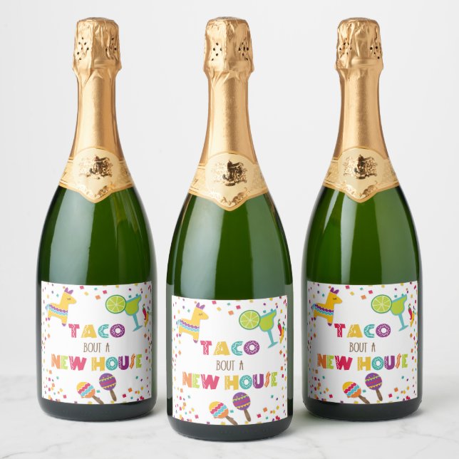Taco Bout a New House Sparkling Vin Label - White (Flaskor)