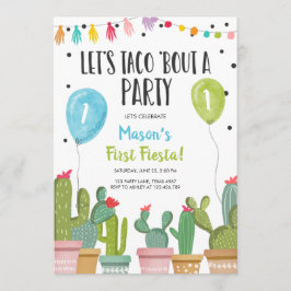 Taco Bout a Party Boy Blue First Fiesta Birdday Inbjudningar