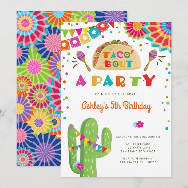 Taco Bout A Party Fiesta Cactus mexikanska födelse Inbjudningar (Fram/baksida)