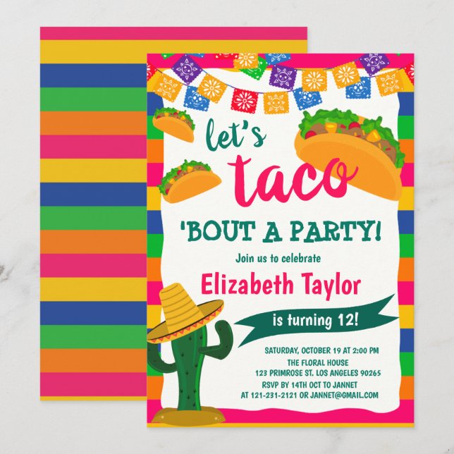 Taco Bout a Party Fiesta Heliga Cactus Cinco de Ma Inbjudningar (Fram/baksida)