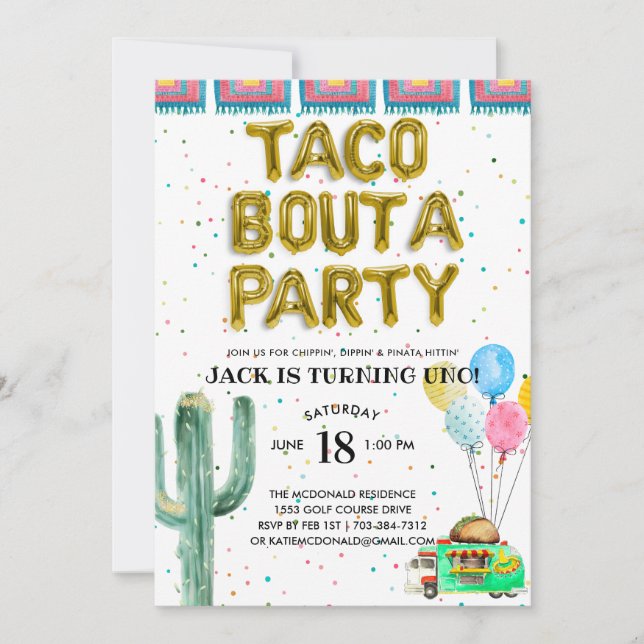 Taco Bout A Party | Första födelsedagsinbjudan (Framsida)