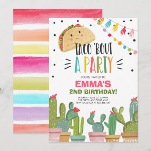 Taco Bout a Party Girl Rosa Fiesta Birthday Cactus Inbjudningar