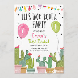 Taco Bout a Party Girl Rosa First Fiesta Birthday Inbjudningar