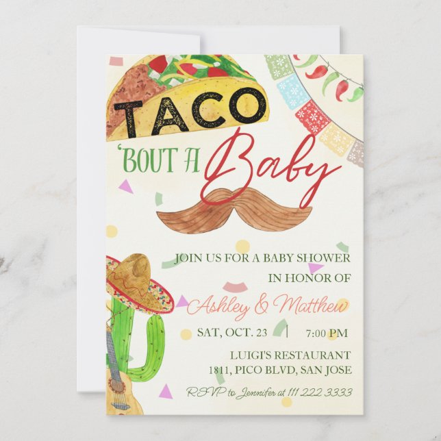 Taco 'Bout A Pojke Fiesta Mexican Baby Shower Inbjudningar (Framsida)
