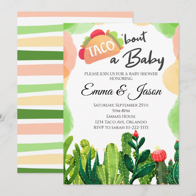 Taco Bout Baby Flower Cactus Baby Shower Inbjudan (Fram/baksida)