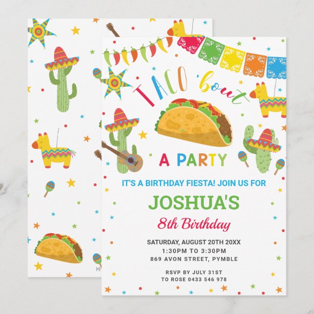 Taco 'Bout en fest firande Födelsedag Birthday  Inbjudningar (Fram/baksida)