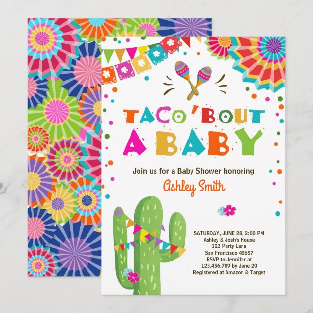 Taco Bout, en inbjudan till en babydusch i Baby Fi (Fram/baksida)