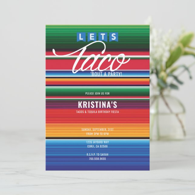 Taco Bout ett Party-tema Färgfullt mexikanskt fies Inbjudningar (Stående Fram)