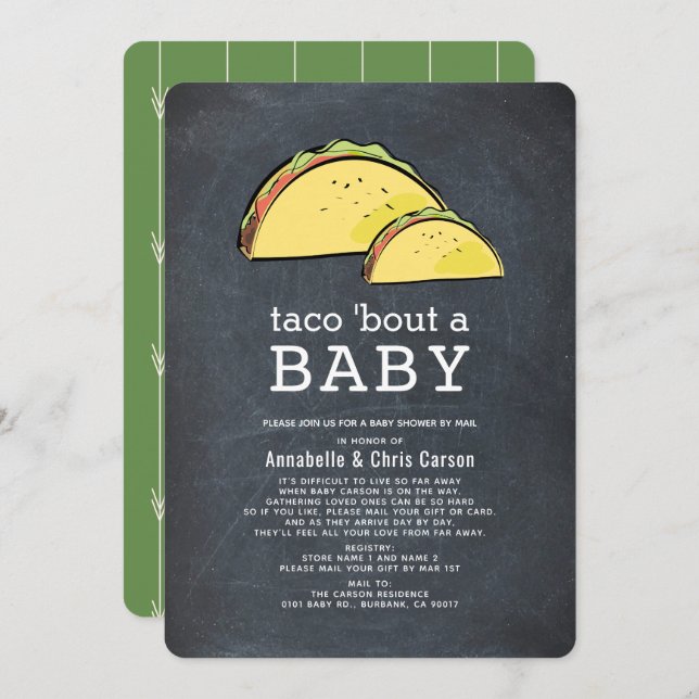 Taco Bout Fiesta Chalkboard Baby Shower by Mail Inbjudningar (Fram/baksida)