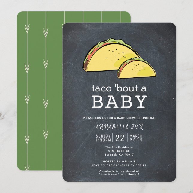 Taco Bout Fiesta Chalkboard Baby Shower Inbjudningar (Fram/baksida)