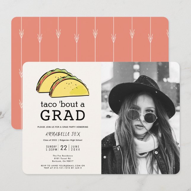 Taco Bout GRAD Photo Studentfest Inbjudningar (Fram/baksida)