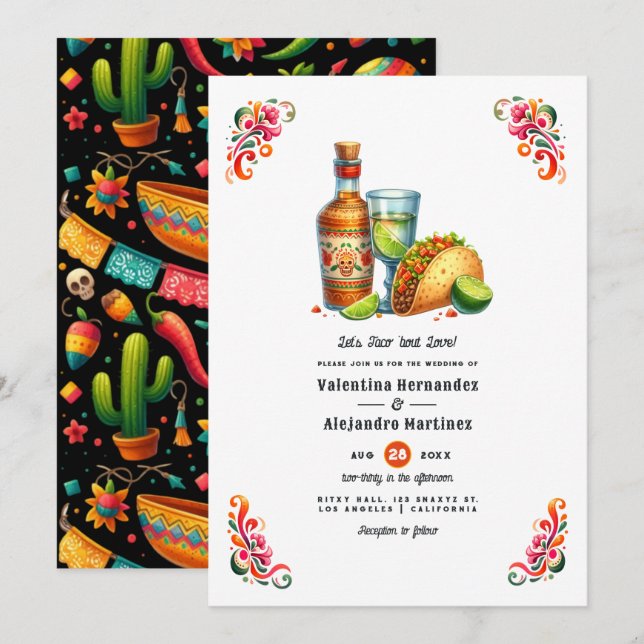 Taco 'bout kärlek: Djärv Fiesta-bröllop Inbjudningar (Fram/baksida)