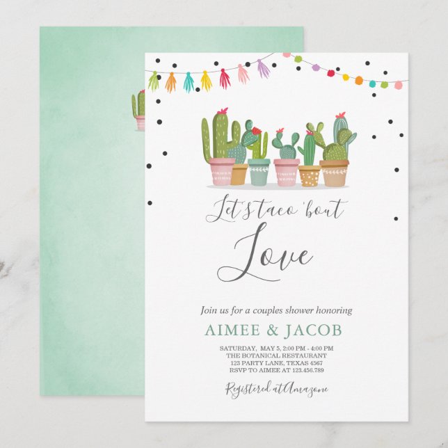 Taco Bout Kärlek Fiesta Par Shower Inbjudan Cactus (Fram/baksida)