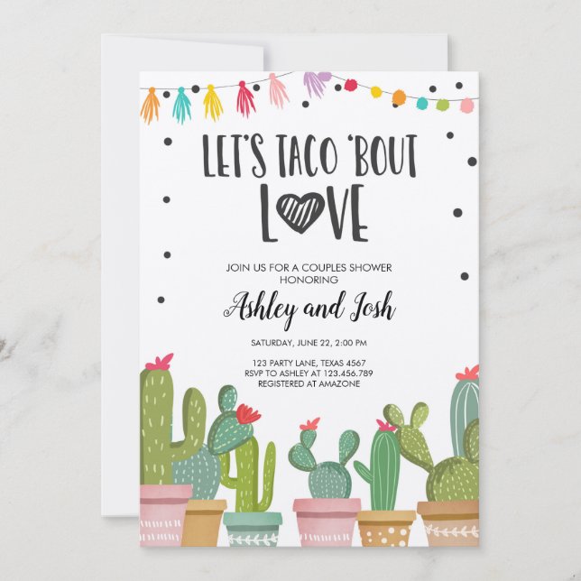 Taco Bout Kärlek Fiesta Par Shower Inbjudan Cactus (Framsida)