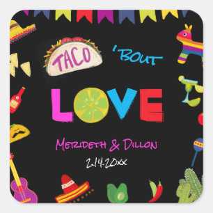 Taco Bout Kärlek Mexican Fiesta Colorful Bröllop Fyrkantigt Klistermärke