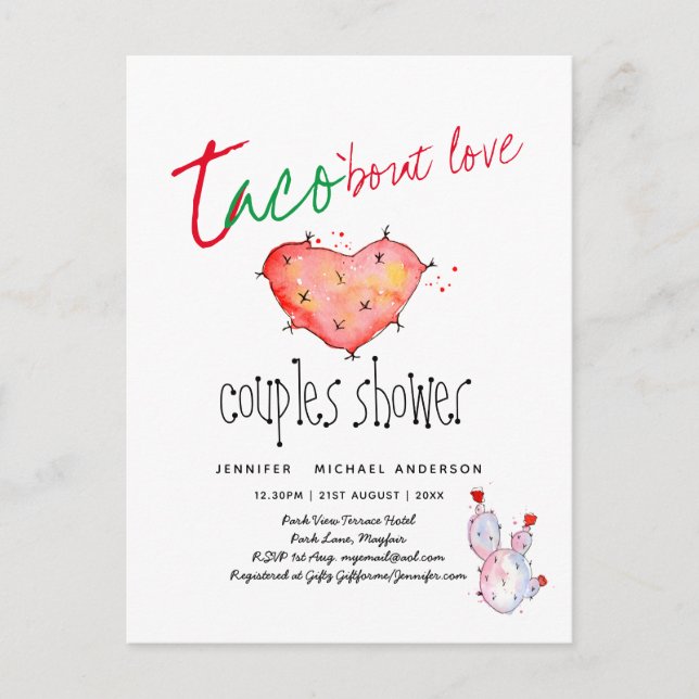 TACO BOUT KÄRLEK Modern Budget PAR SHOWER Fiesta Vykort (Framsida)