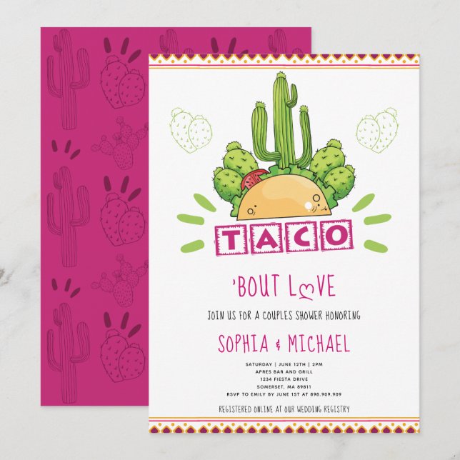 Taco "Bout Kärlek Par Förlovning Fiesta Rosa Inbjudningar (Fram/baksida)