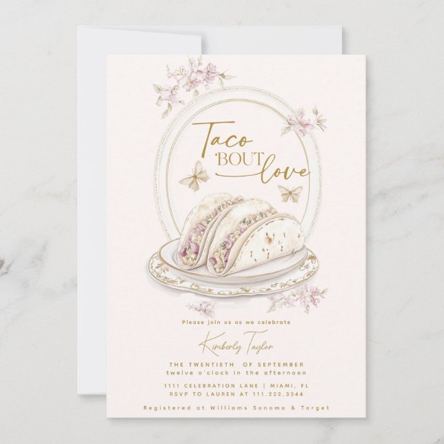Taco Bout Kärlek Rosa Möhippa Fiesta Inbjudningar (Framsida)