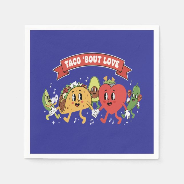 Taco 'Bout Kärlek Söt Retro Tecknad Alla Hjärtans  Pappersservett (Framsidan)