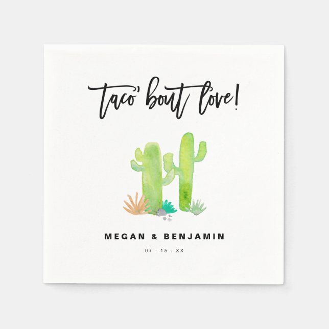 Taco Bout Kärlek Watercolor Succulent Bröllop Pappersservett (Framsidan)
