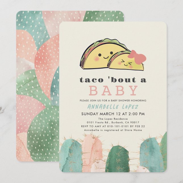Taco Bout Kawaii Fiesta Girl Baby Shower Inbjudningar (Fram/baksida)