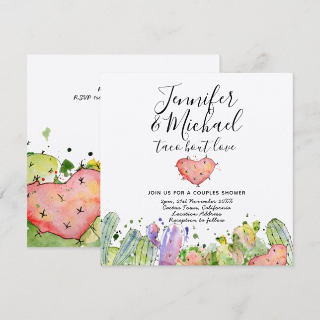 Taco Bout Love - Moderna Roliga Fiesta Bröllopsinb Inbjudningar (Fram/baksida)