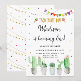 Taco "Bout Roligt Guld Fiesta Första födelsedag Inbjudningar