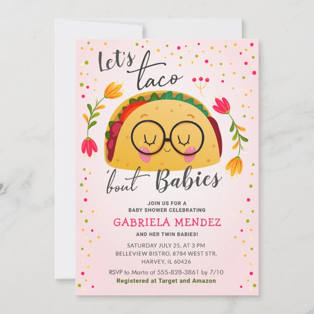 Taco Bout Spädbarn Twin Fiesta Baby Shower Sprinkl Inbjudningar (Framsida)