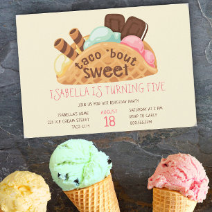 Taco Bout Sweet Waffle Ice Cream Birthday Inbjudningar