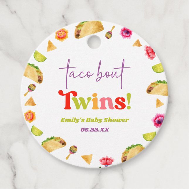 Taco Bout-Twillingar! Fiesta Baby Shower Gåvor Etiketter (Framsida)