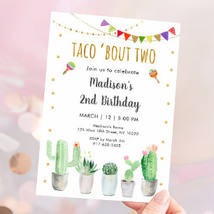 Taco "Bout Two Fiesta 2a Birthday Inbjudningar