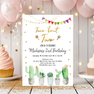 Taco "Bout Two Guld Fiesta Birthday Inbjudningar