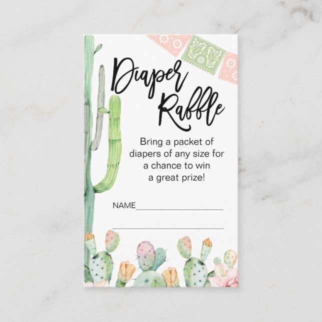 Taco Cactus Fiesta Themed Diaper Raffle Insert Visitkort (Framsida)