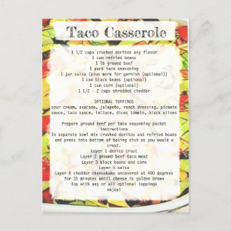 Taco casserole recept-kort vykort