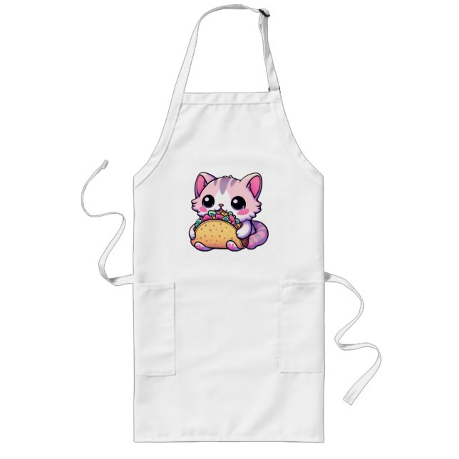 Taco Cat Delight - kawaii, tacos, katter, söt Långt Förkläde (Framsidan)