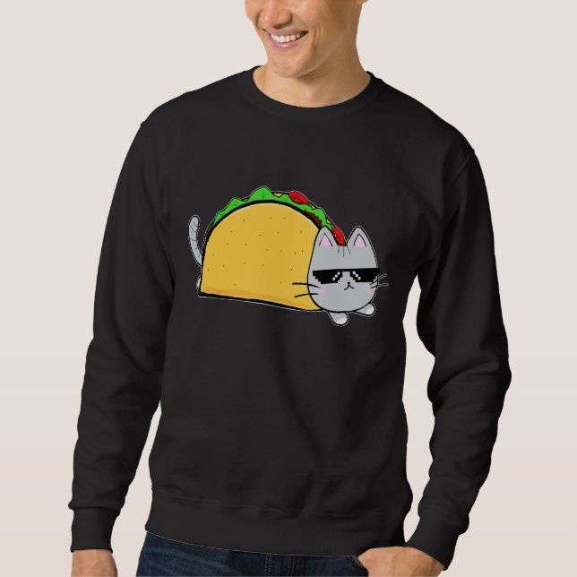 Taco Cat Mexican Food Manar Woman Kids Youth Lång Ärmad Tröja (Framsida)