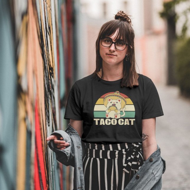 Taco Cat Retro Färg T Shirt (Skapare uppladdad)