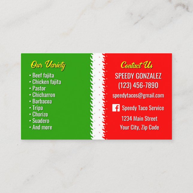 Taco Catering Service Business Cards Visitkort (Baksida)