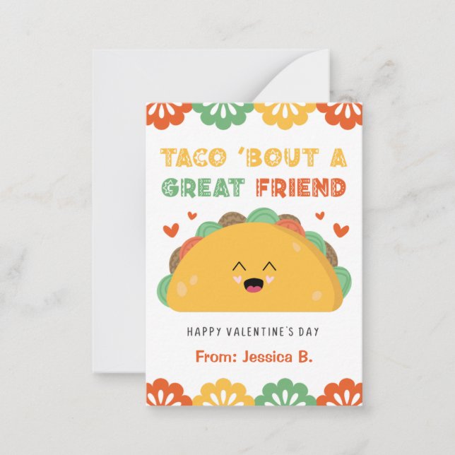 Taco Classroom Valentines Day Card-för barn Anteckningskort (Framsida)