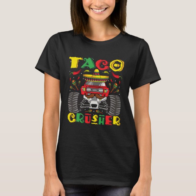 Taco Crusher Monster Lastbil Småbarn Boys Cinco De T Shirt (Framsida)