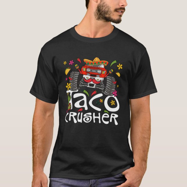 Taco Crusher Monster Lastbil Småbarn Boys Cinco De T Shirt (Framsida)