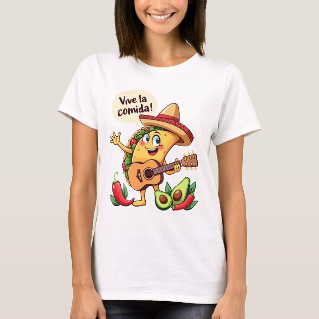 Taco Fiesta mit Gitarre und hispanischem Flair T Shirt (Framsida)