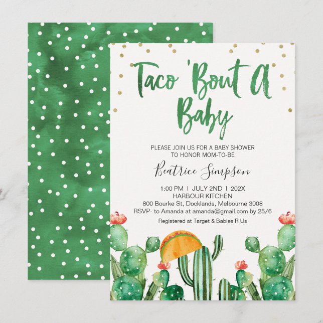 Taco För Ett Baby Kaktus Baby Shower Inbjudan (Fram/baksida)